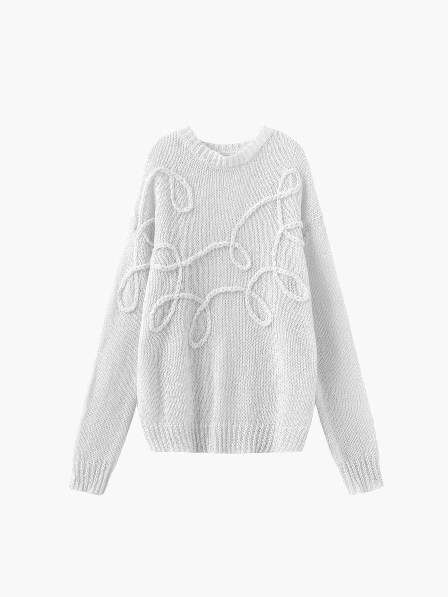 Mia | Women's Oversized Textured Knitted Jumper Cord Appliqué