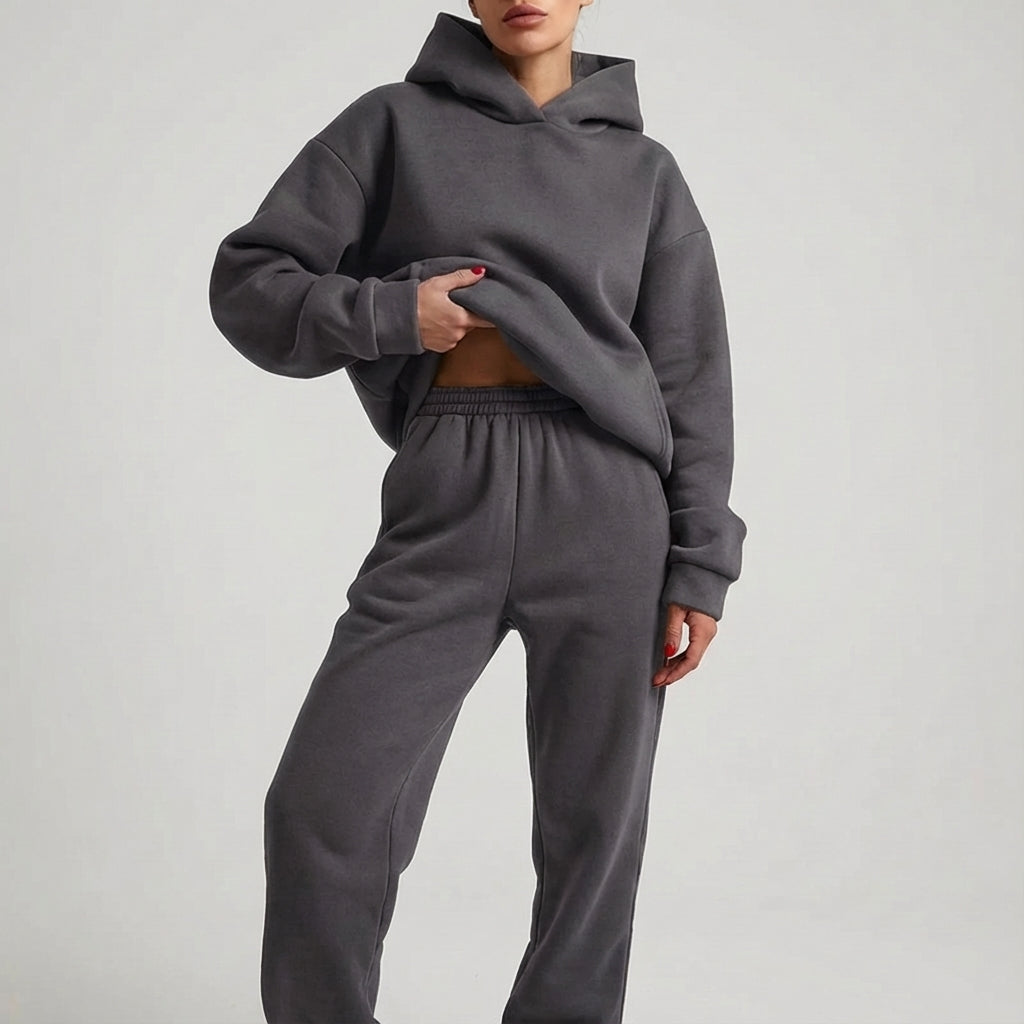 Hiltraud | Women's Fleece Hoodie and Joggers Set Cropped Two-Piece