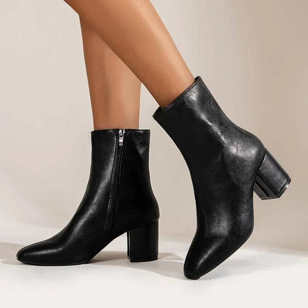Phoebe | Women's Patent Block-Heel Ankle Boots Pointed-Toe Side-Zip