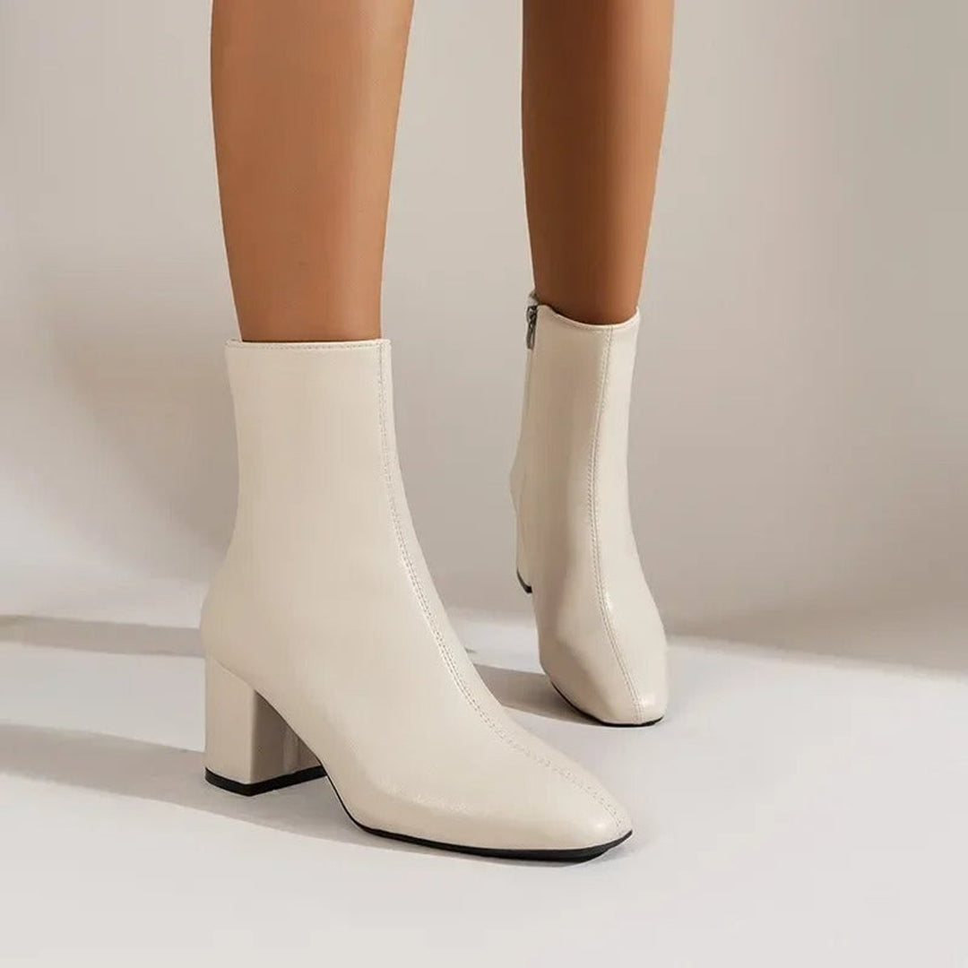 Phoebe | Women's Patent Block-Heel Ankle Boots Pointed-Toe Side-Zip