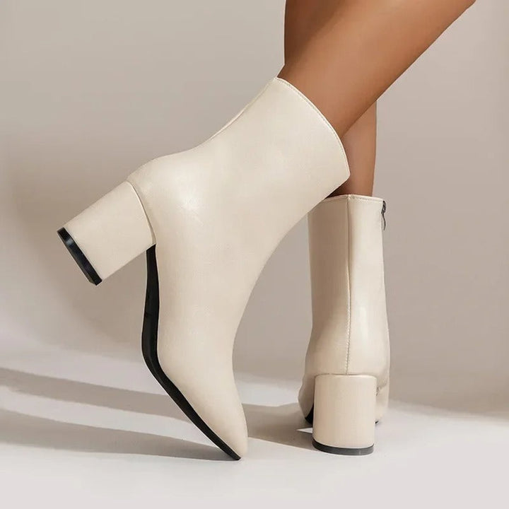Phoebe | Women's Patent Block-Heel Ankle Boots Pointed-Toe Side-Zip