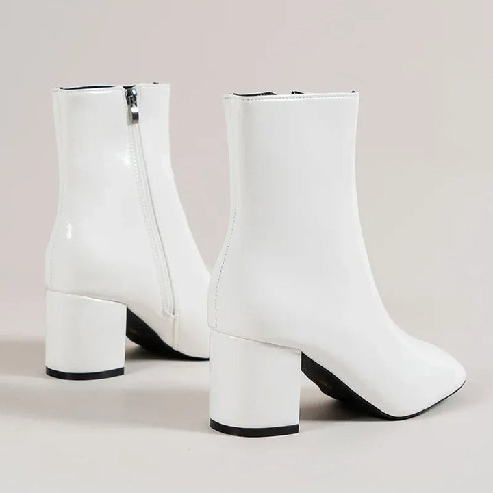 Phoebe | Women's Patent Block-Heel Ankle Boots Pointed-Toe Side-Zip