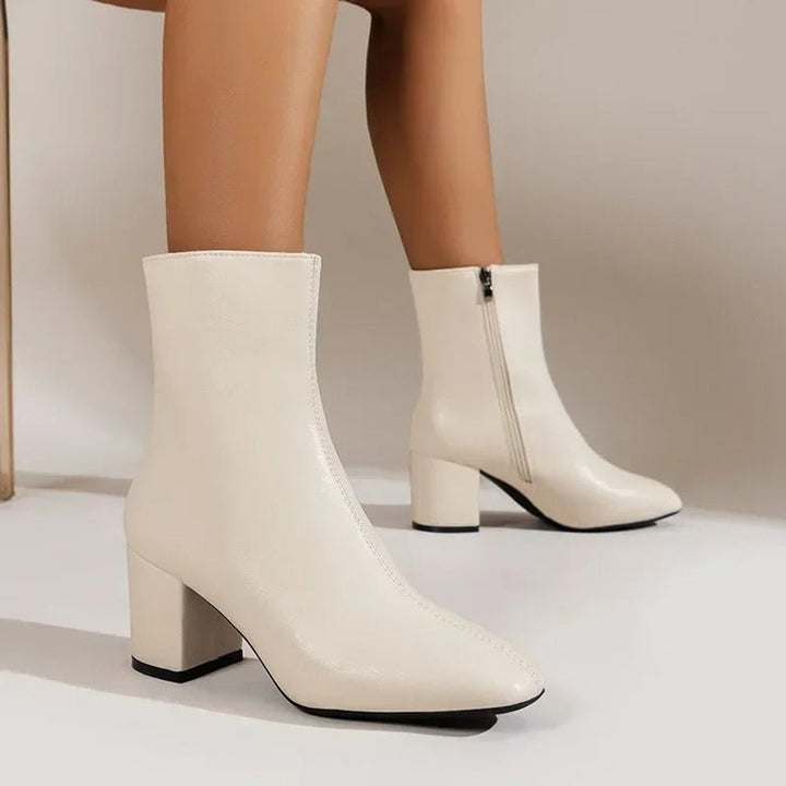 Phoebe | Women's Patent Block-Heel Ankle Boots Pointed-Toe Side-Zip