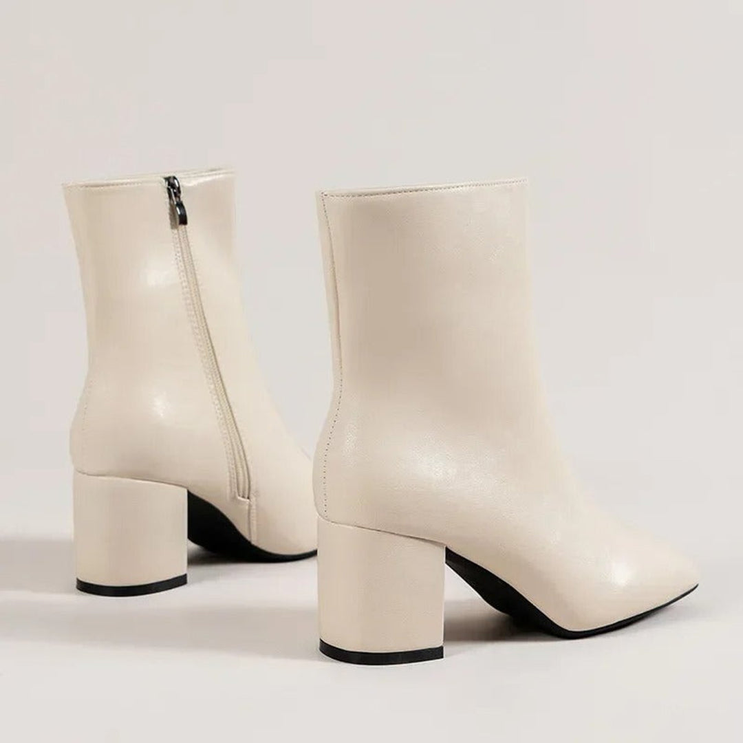 Phoebe | Women's Patent Block-Heel Ankle Boots Pointed-Toe Side-Zip