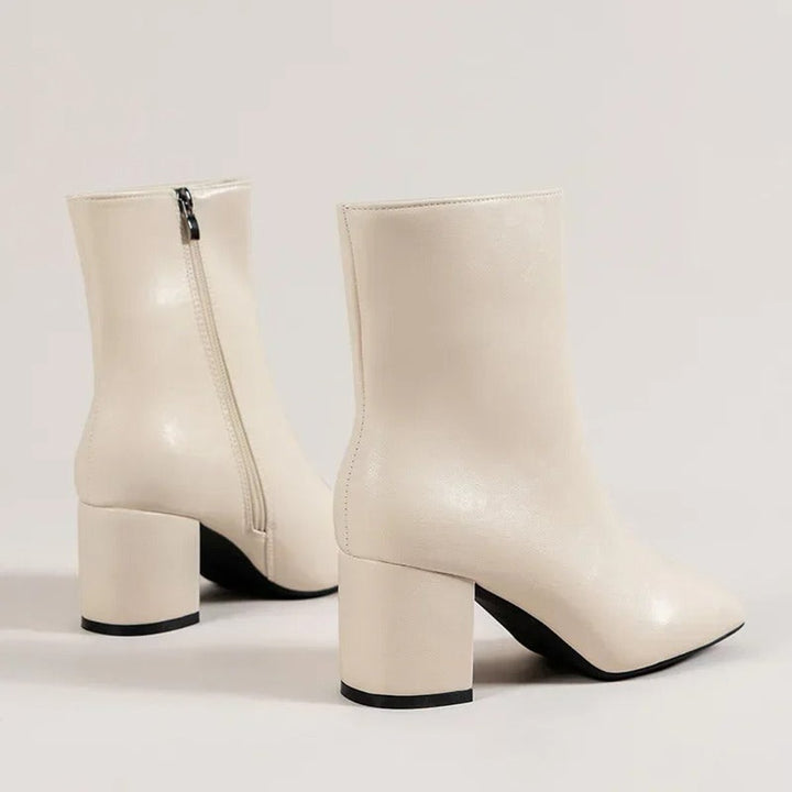 Phoebe | Women's Patent Block-Heel Ankle Boots Pointed-Toe Side-Zip