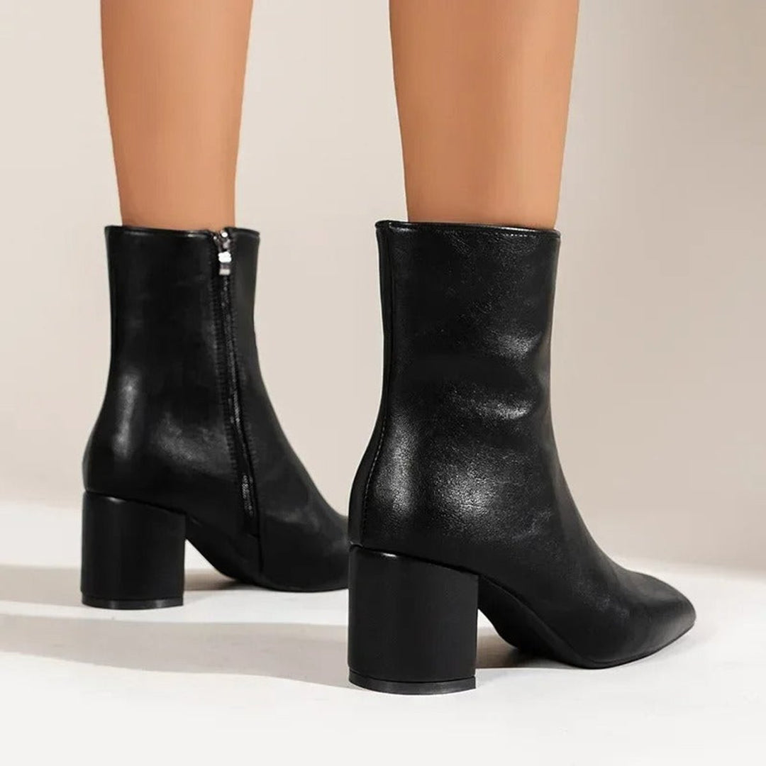 Phoebe | Women's Patent Block-Heel Ankle Boots Pointed-Toe Side-Zip