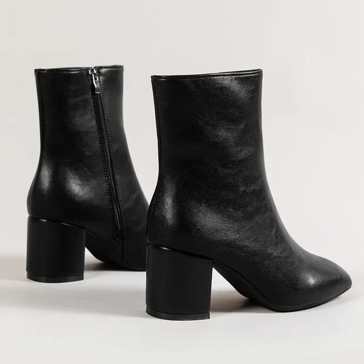 Phoebe | Women's Patent Block-Heel Ankle Boots Pointed-Toe Side-Zip