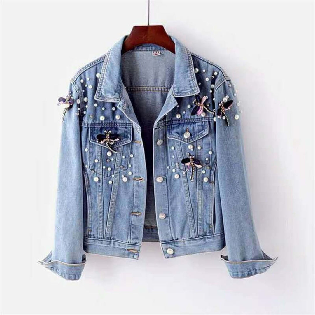 Willow | Women's Pearl Embellished Relaxed Fit Denim Ladies Jacket Coat
