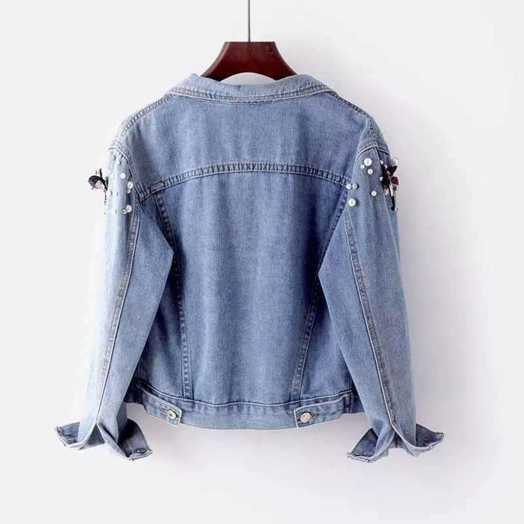 Willow | Women's Pearl Embellished Relaxed Fit Denim Ladies Jacket Coat