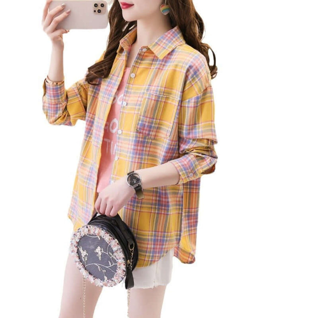 Willow | Women's Oversized Plaid Shirt Button-Up Long Sleeve Chest Pocket