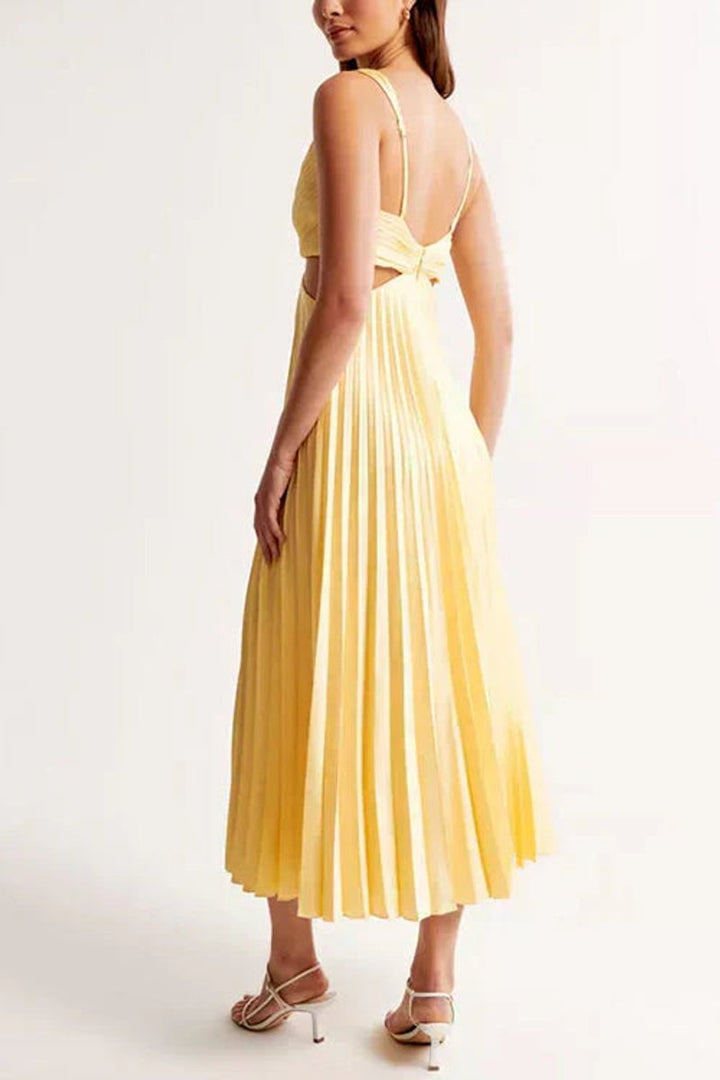 Freya | Women's Pleated Midi Party Dress V-Neck Side Cutout Waist