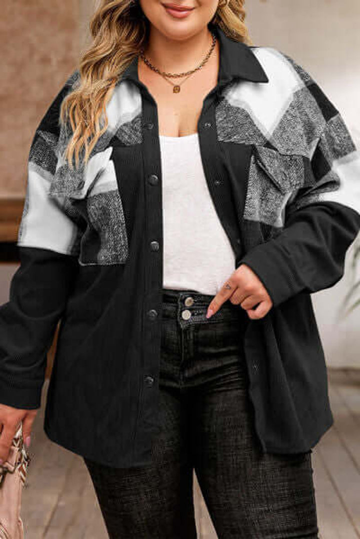 Freya | Women's Plus Size Plaid Shacket Coat Relaxed Fit Button-Up Jacket