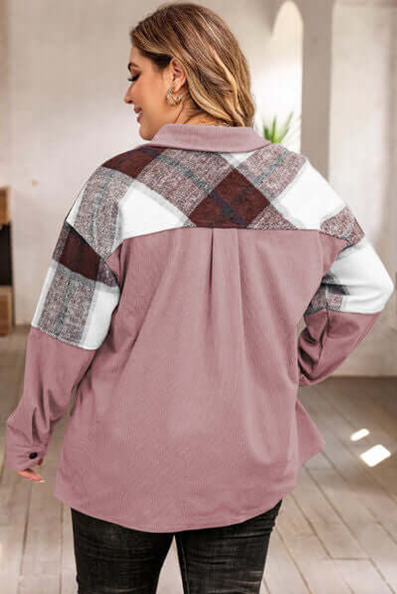 Freya | Women's Plus Size Plaid Shacket Coat Relaxed Fit Button-Up Jacket