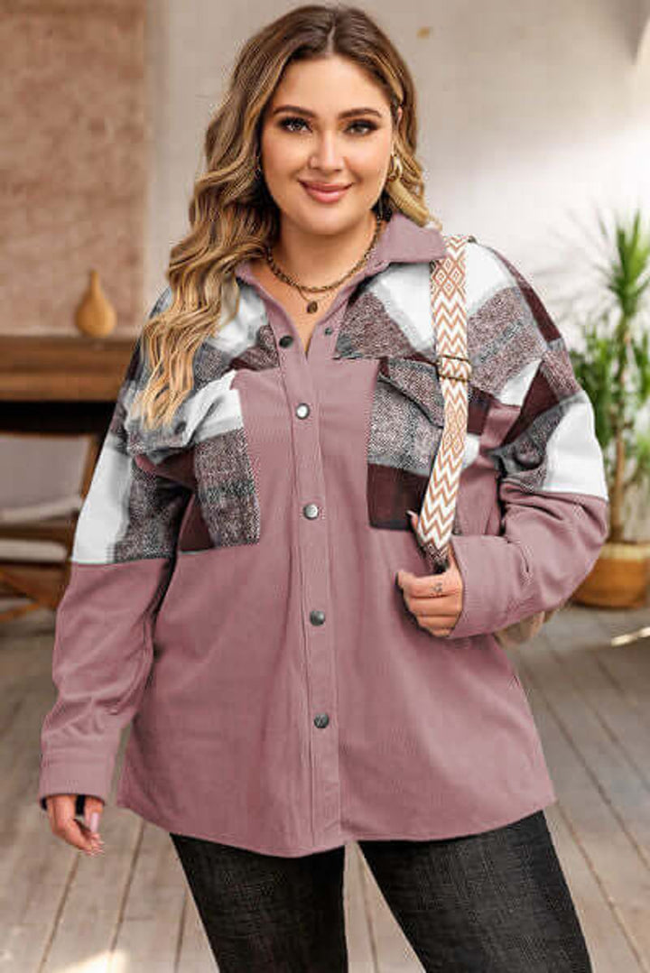 Freya | Women's Plus Size Plaid Shacket Coat Relaxed Fit Button-Up Jacket