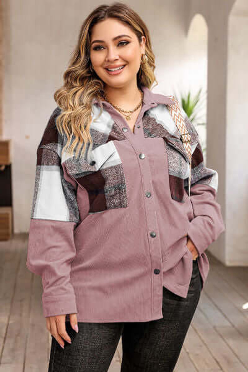 Freya | Women's Plus Size Plaid Shacket Coat Relaxed Fit Button-Up Jacket