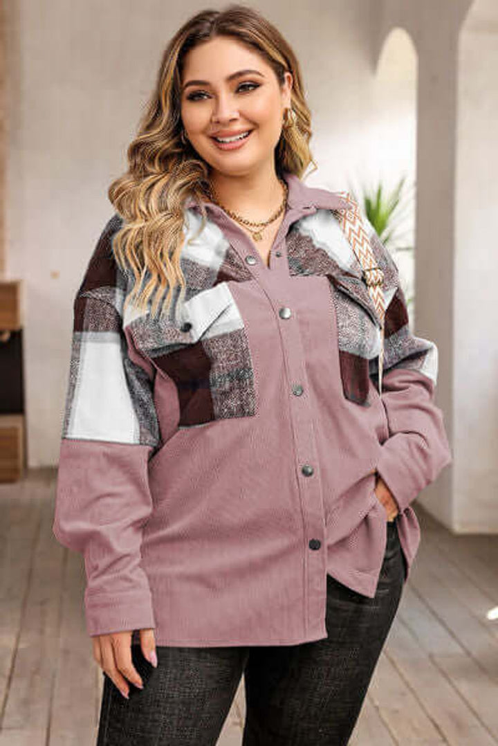 Freya | Women's Plus Size Plaid Shacket Coat Relaxed Fit Button-Up Jacket