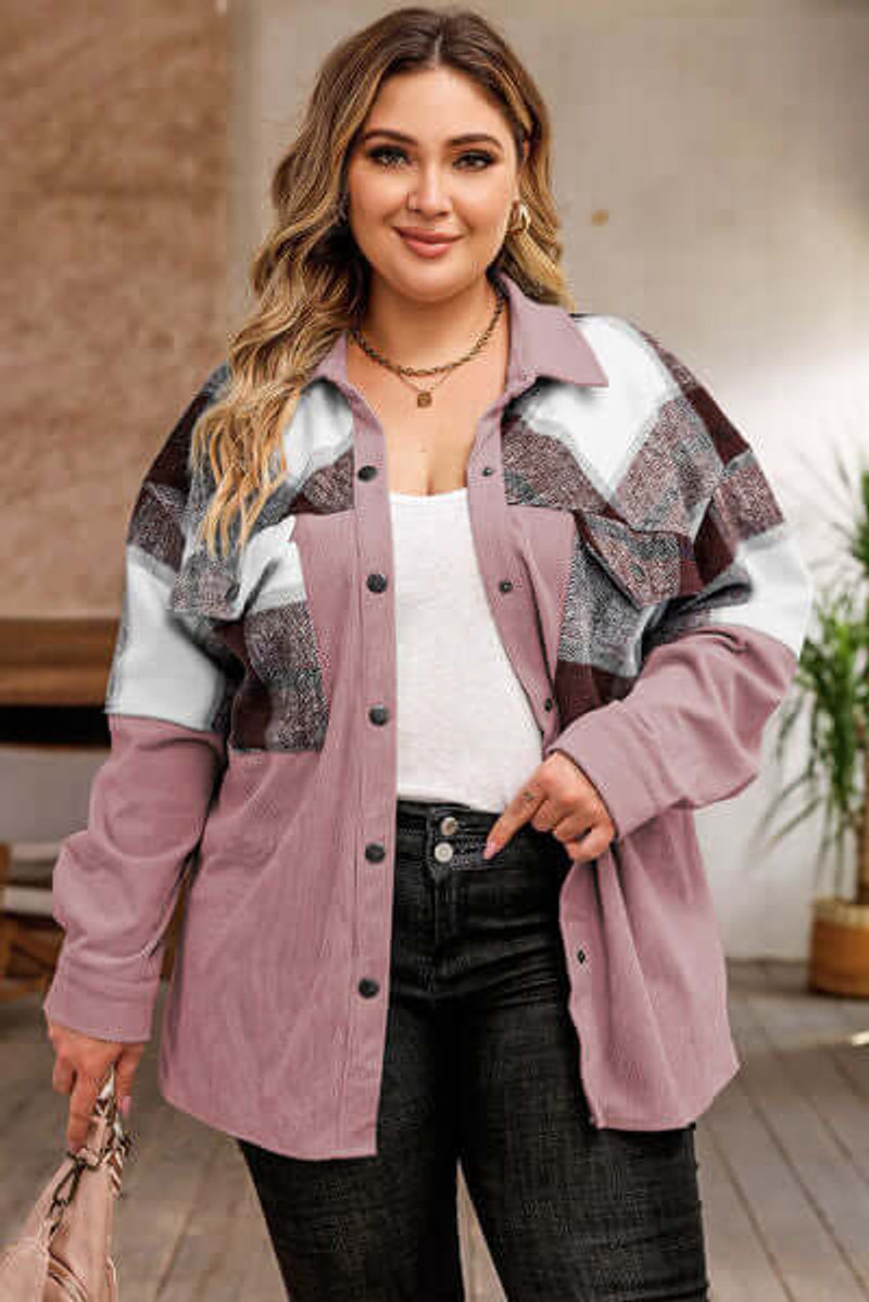 Freya | Women's Plus Size Plaid Shacket Coat Relaxed Fit Button-Up Jacket