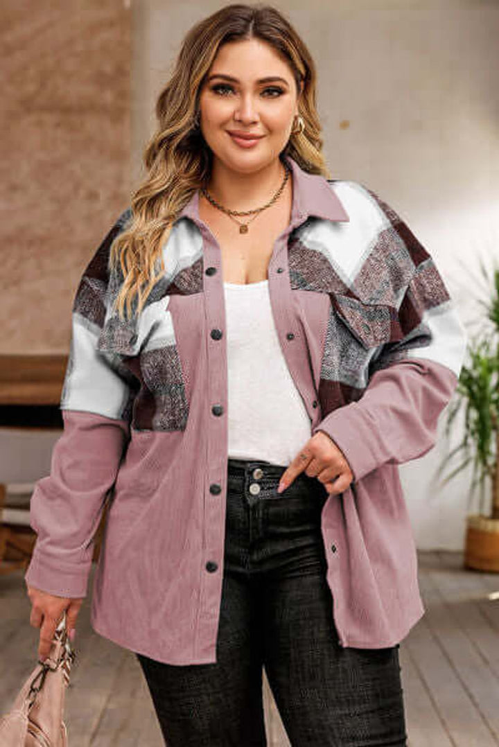 Freya | Women's Plus Size Plaid Shacket Coat Relaxed Fit Button-Up Jacket
