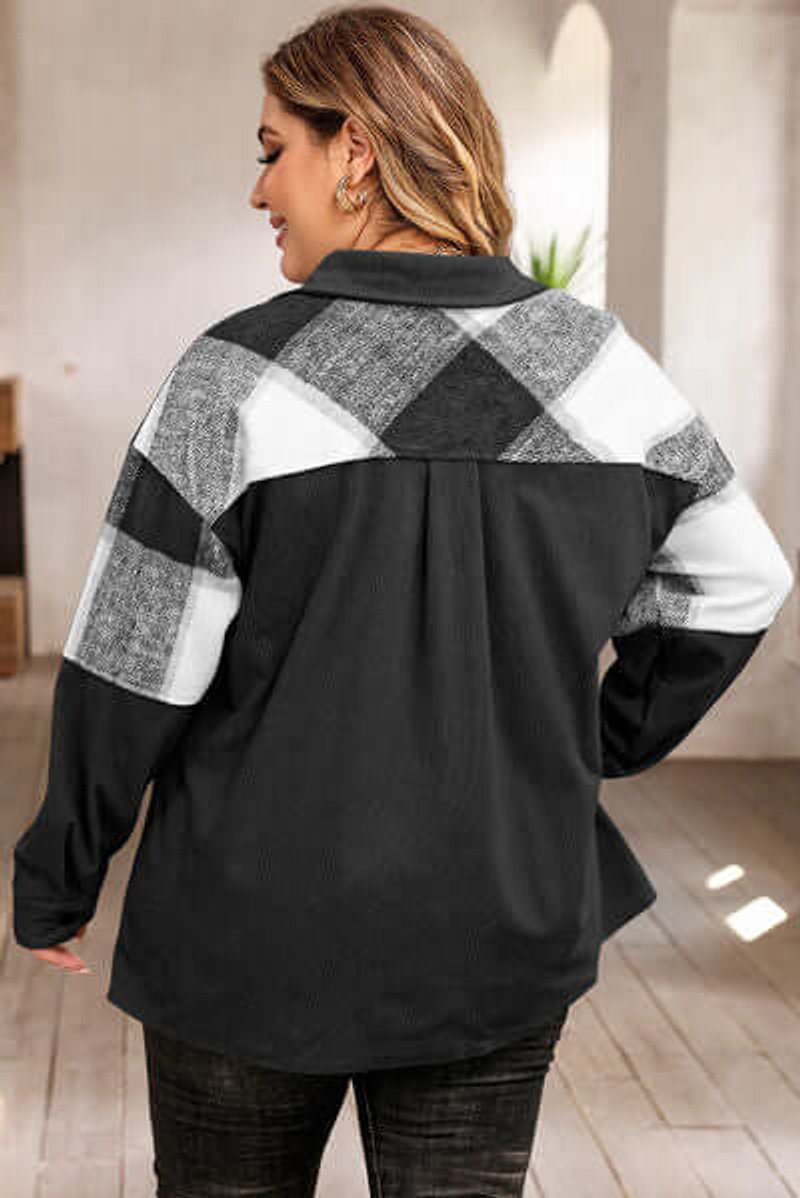 Freya | Women's Plus Size Plaid Shacket Coat Relaxed Fit Button-Up Jacket
