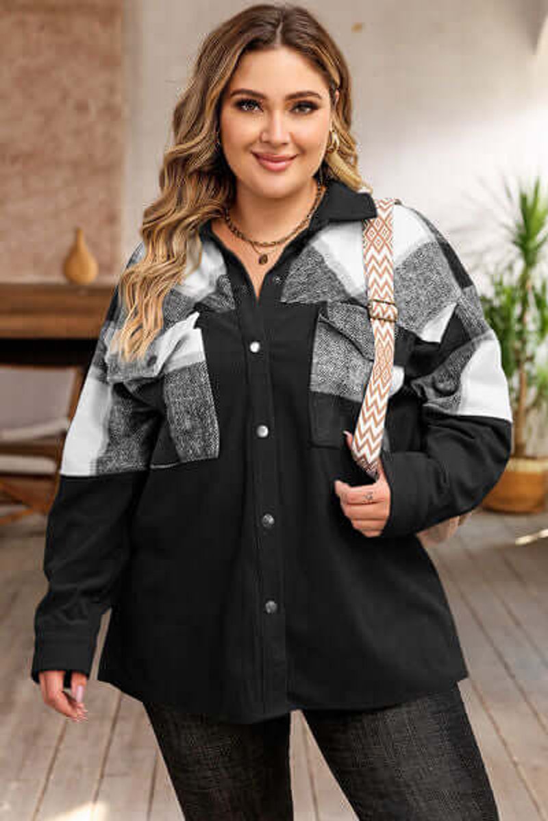 Freya | Women's Plus Size Plaid Shacket Coat Relaxed Fit Button-Up Jacket
