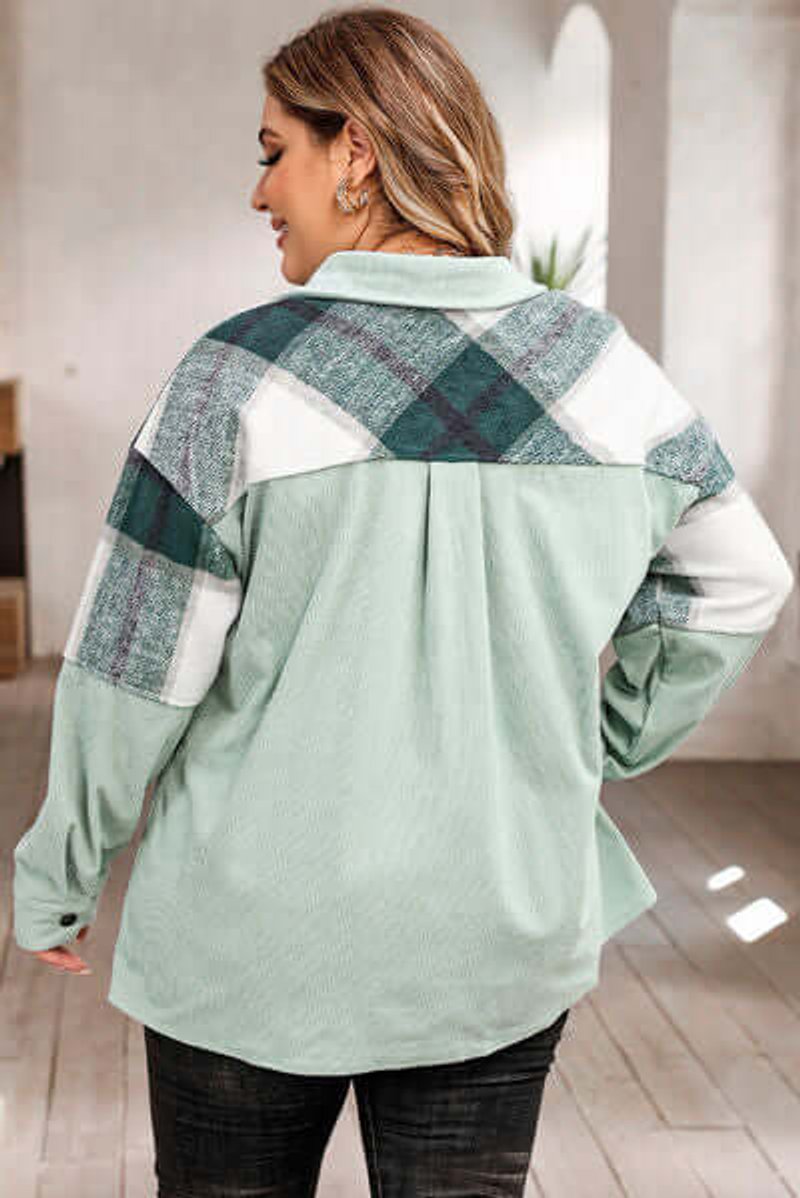Freya | Women's Plus Size Plaid Shacket Coat Relaxed Fit Button-Up Jacket