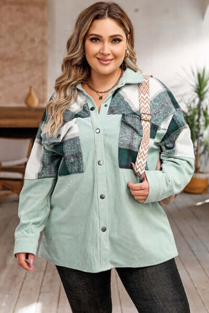 Freya | Women's Plus Size Plaid Shacket Coat Relaxed Fit Button-Up Jacket