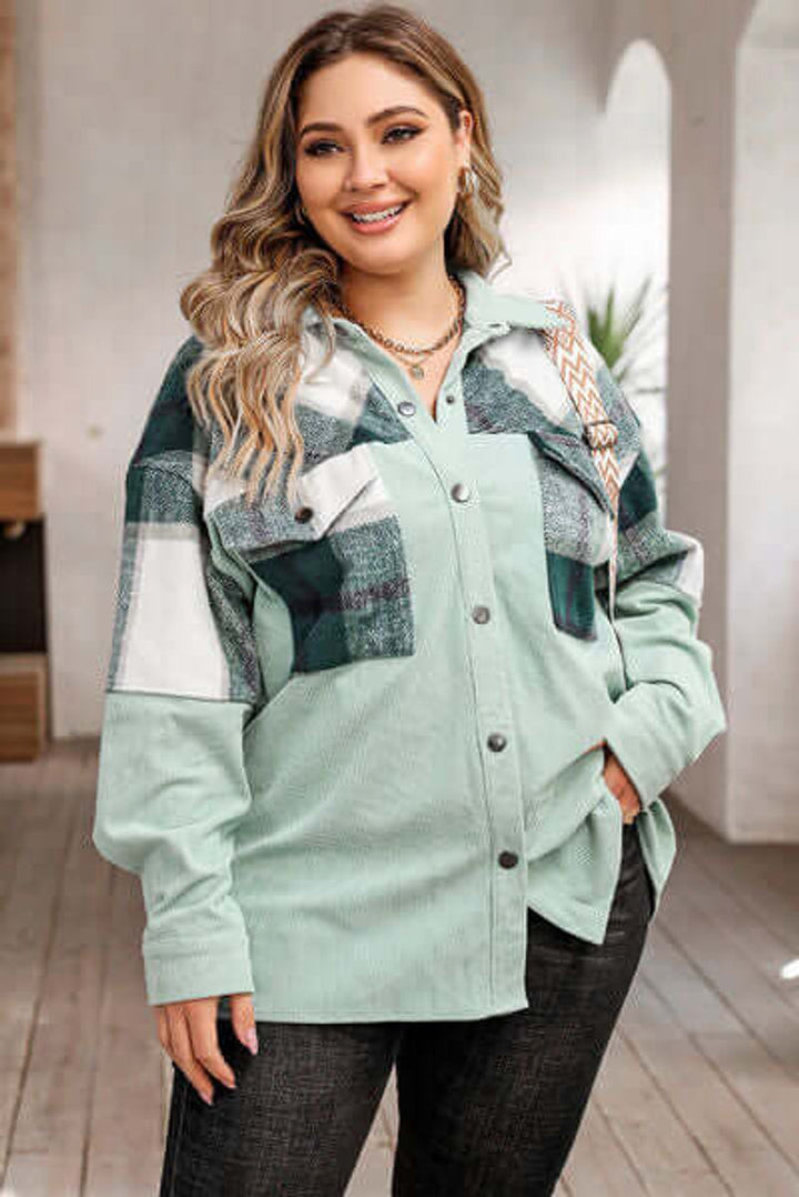 Freya | Women's Plus Size Plaid Shacket Coat Relaxed Fit Button-Up Jacket