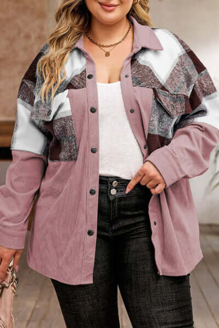 Freya | Women's Plus Size Plaid Shacket Coat Relaxed Fit Button-Up Jacket