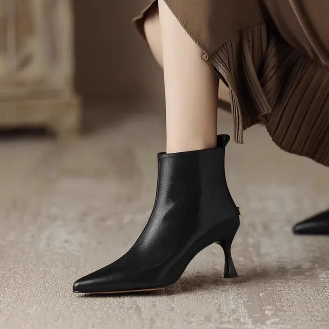 Rosie | Women's Pointed-Toe Kitten Heel Leather Ankle Boots