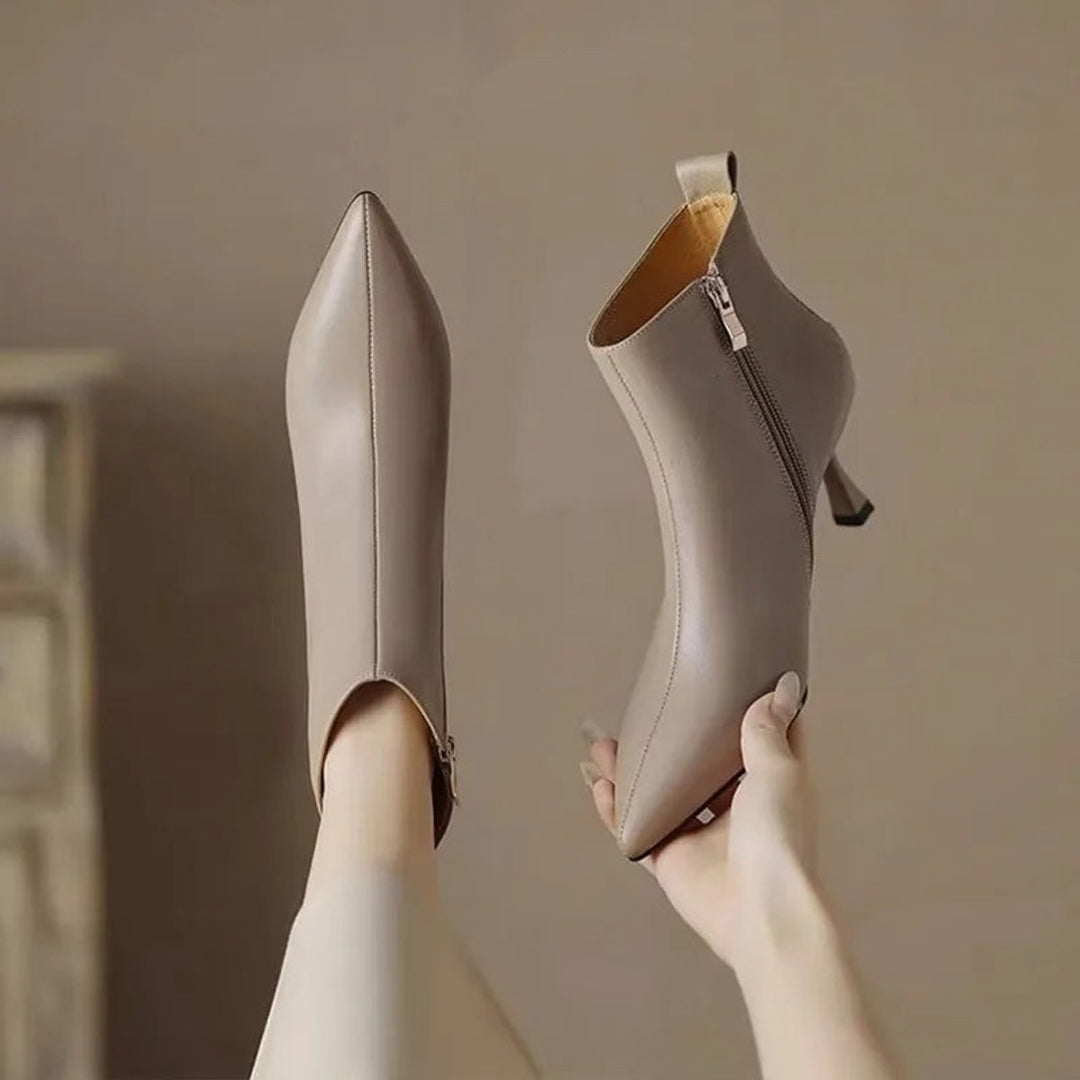 Rosie | Women's Pointed-Toe Kitten Heel Leather Ankle Boots