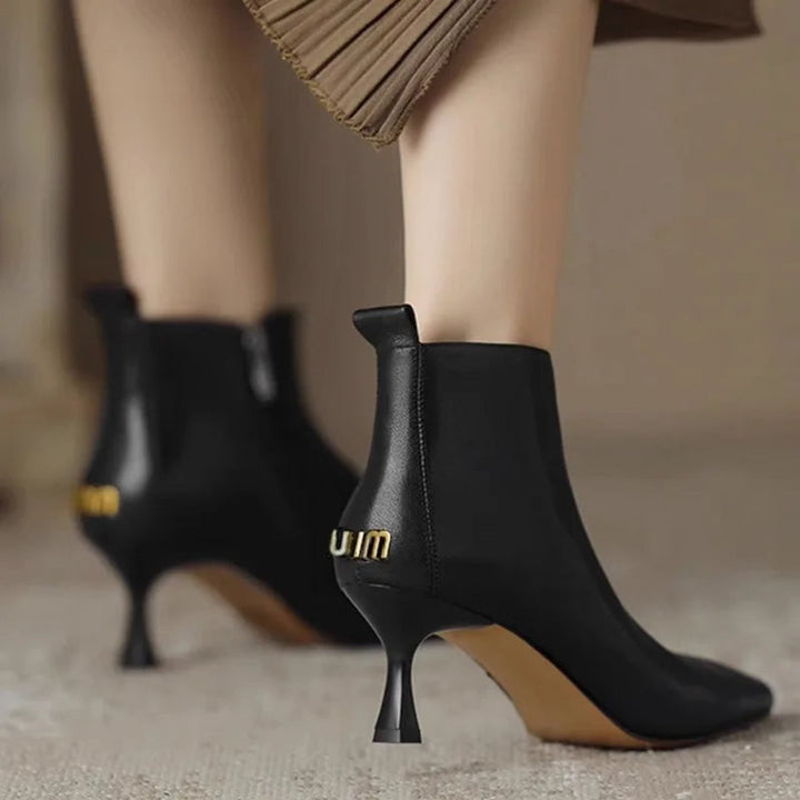 Rosie | Women's Pointed-Toe Kitten Heel Leather Ankle Boots