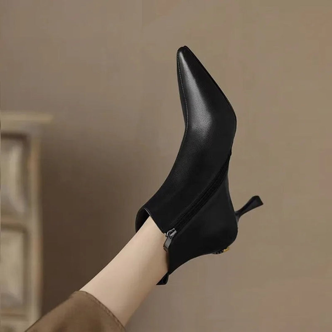 Rosie | Women's Pointed-Toe Kitten Heel Leather Ankle Boots