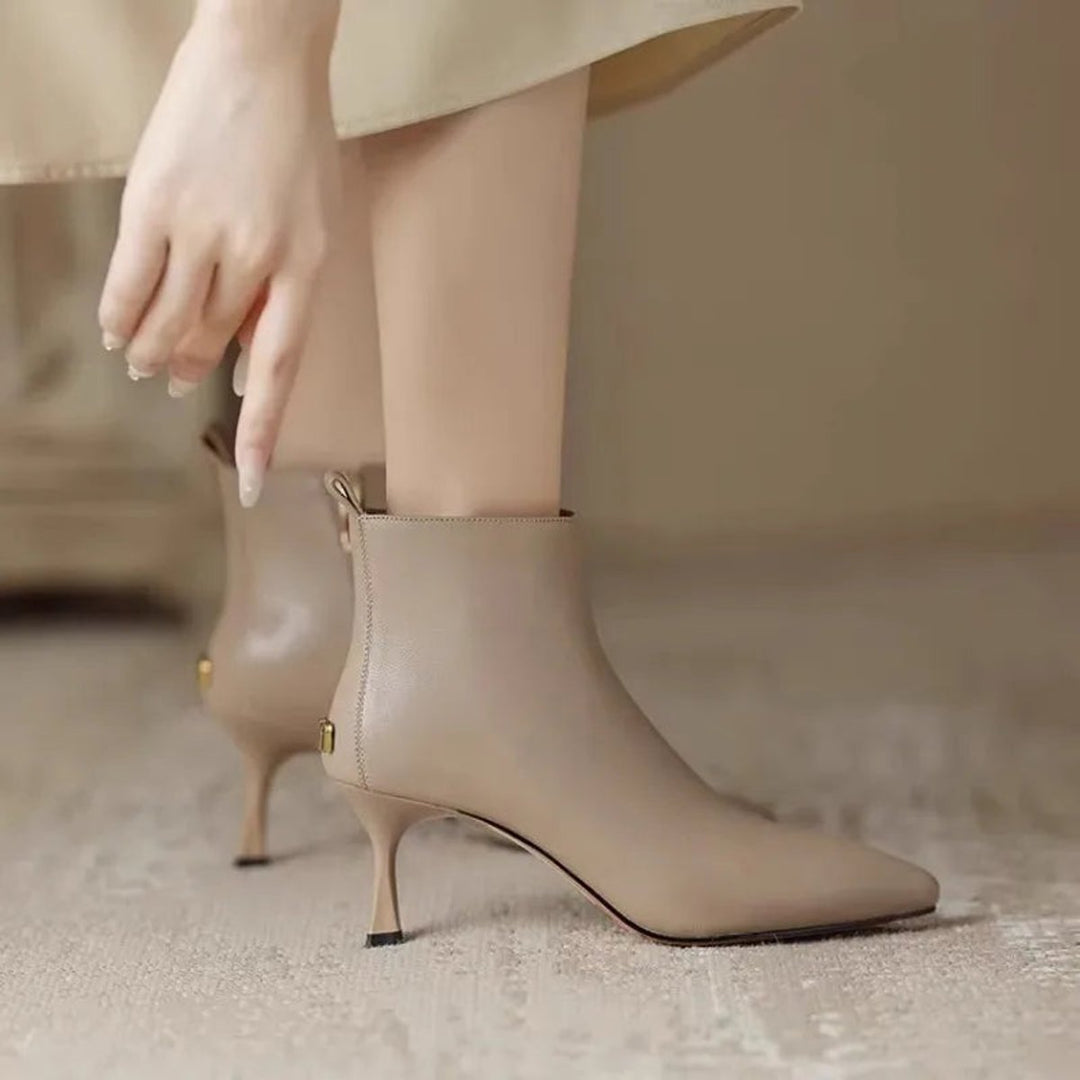 Rosie | Women's Pointed-Toe Kitten Heel Leather Ankle Boots