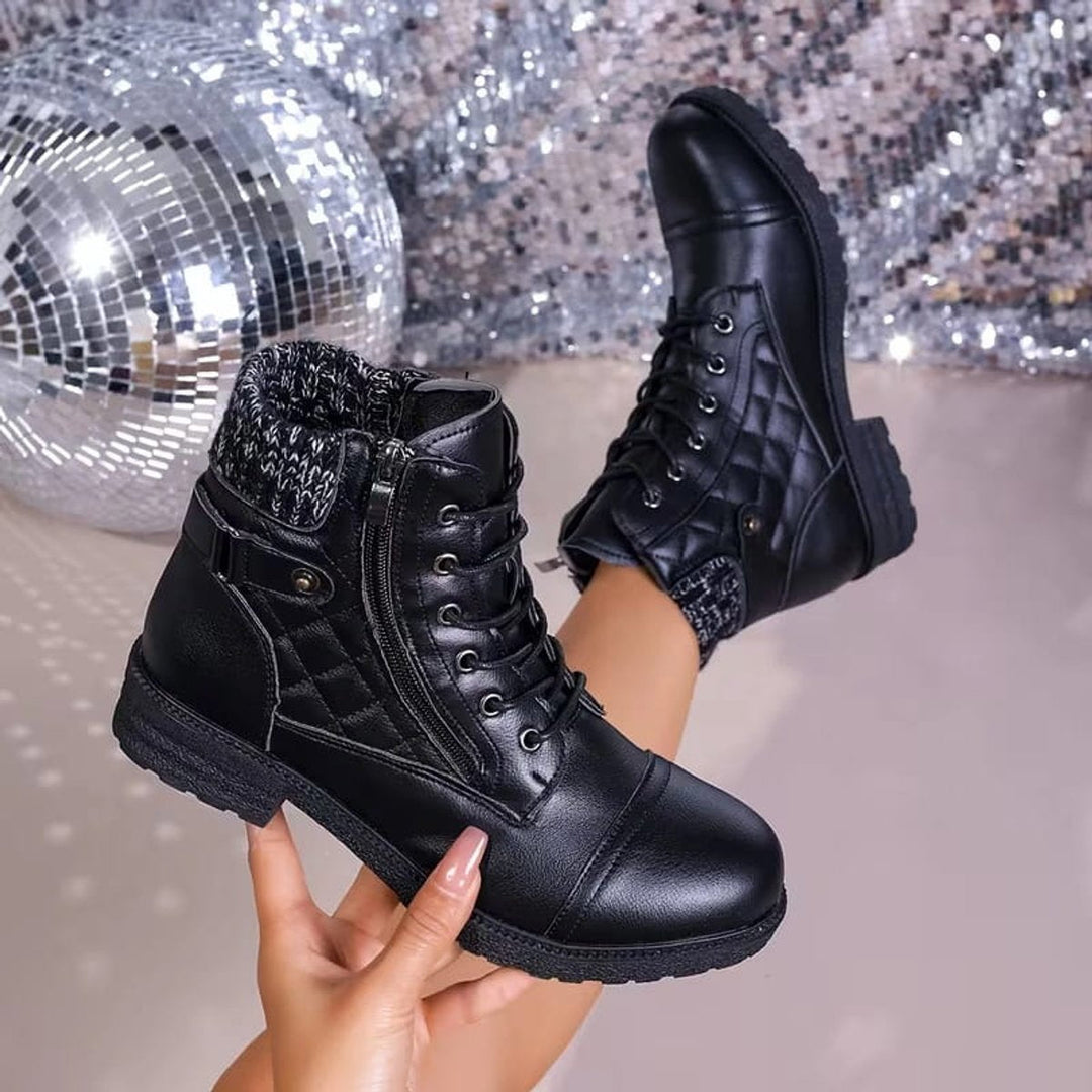 Willow | Women's Quilted Leather Ankle Boots Block Heel Side Zip