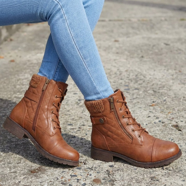 Willow | Women's Quilted Leather Ankle Boots Block Heel Side Zip