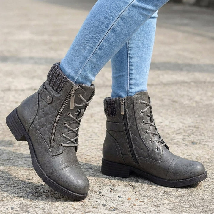 Willow | Women's Quilted Leather Ankle Boots Block Heel Side Zip