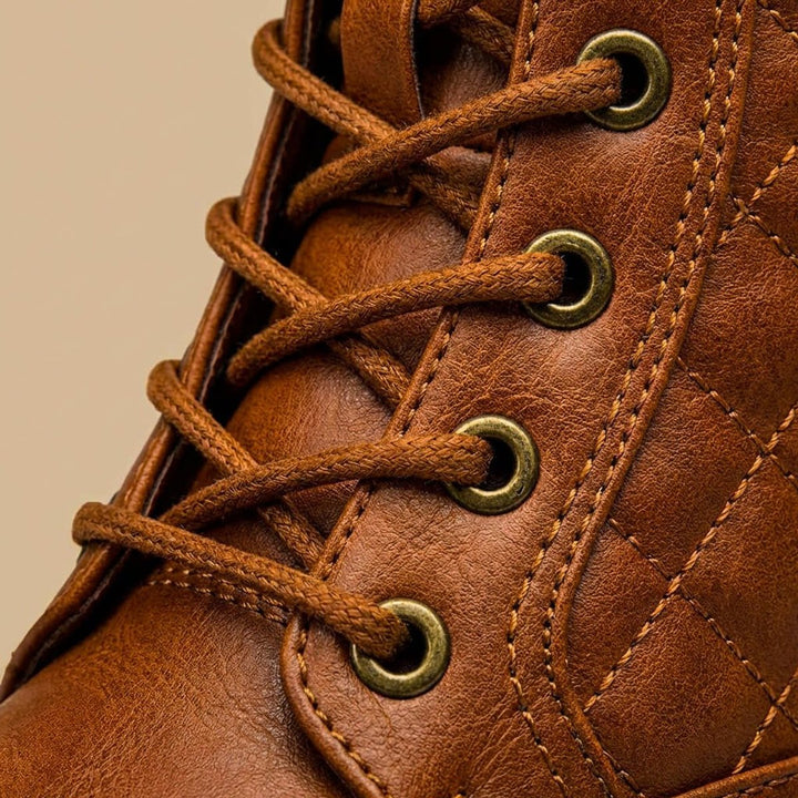 Ella | Women's Quilted Leather-Look Lace-Up Ankle Boots Block Heel