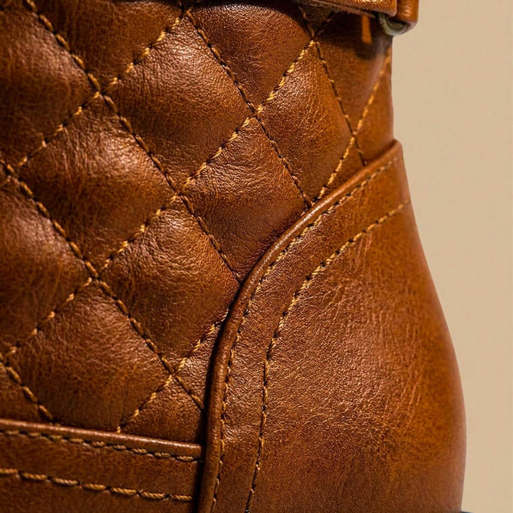 Ella | Women's Quilted Leather-Look Lace-Up Ankle Boots Block Heel