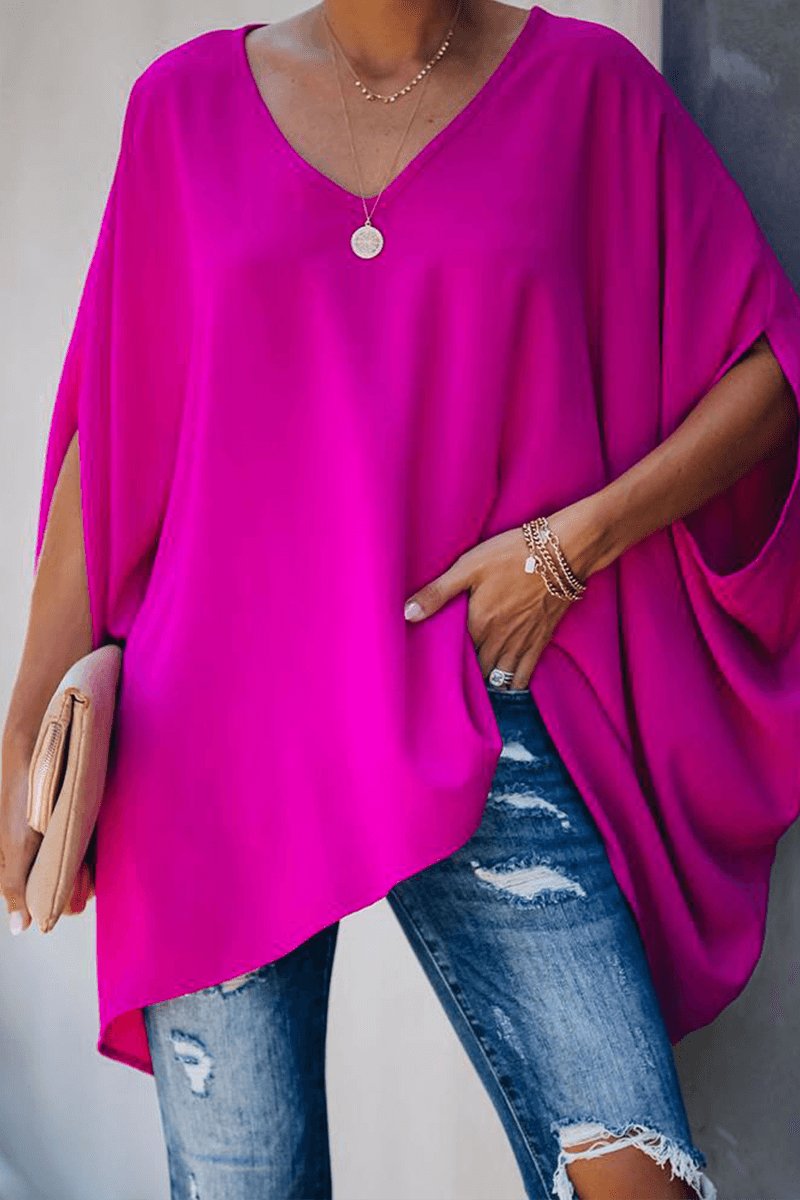 Freya | Women's Relaxed Batwing Sleeve V-Neck Long Sleeve Blouse