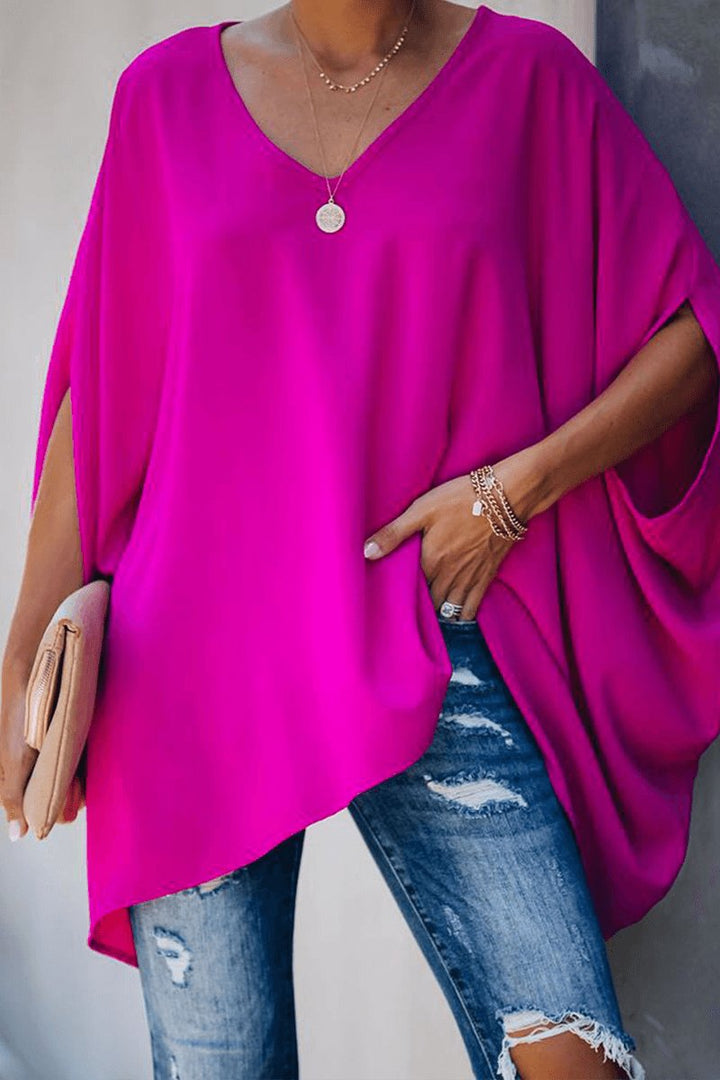 Freya | Women's Relaxed Batwing Sleeve V-Neck Long Sleeve Blouse