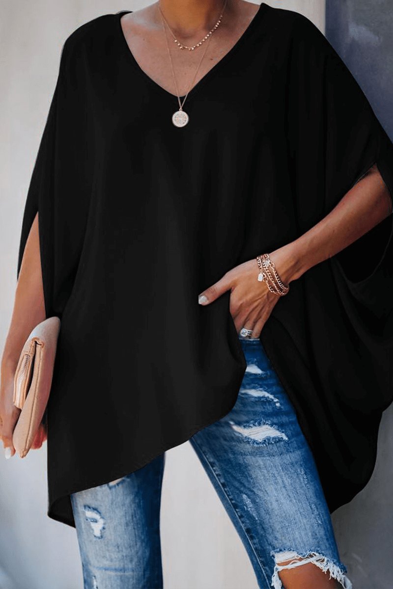 Freya | Women's Relaxed Batwing Sleeve V-Neck Long Sleeve Blouse
