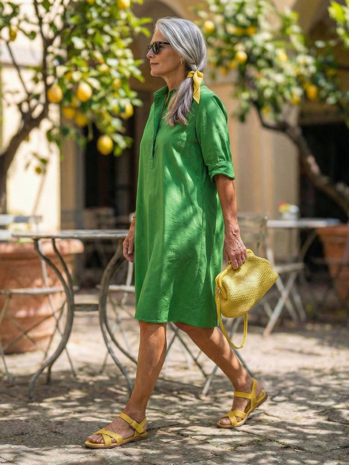 Sienna | Women's Collared Shift Dress Three-Quarter Sleeves Side Pockets