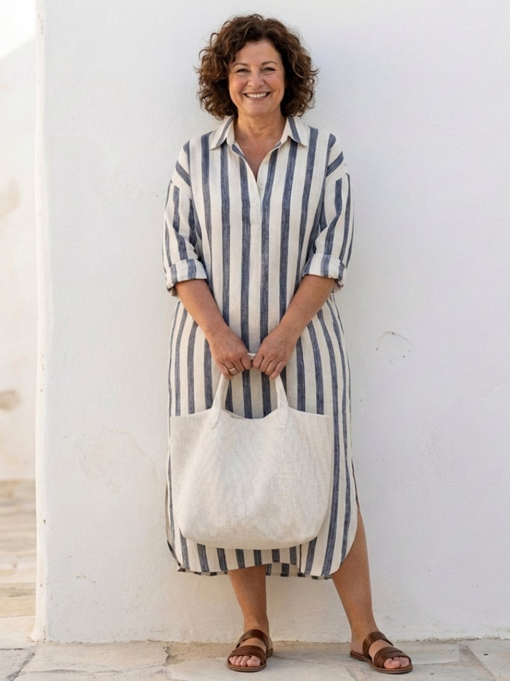 Lily | Women's Striped Long Sleeve Midi Shirt Dress Relaxed Fit