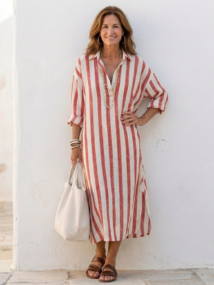 Lily | Women's Striped Long Sleeve Midi Shirt Dress Relaxed Fit