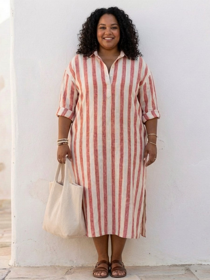 Lily | Women's Striped Long Sleeve Midi Shirt Dress Relaxed Fit