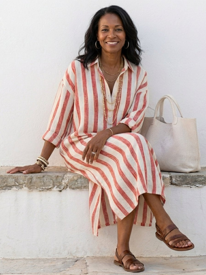 Lily | Women's Striped Long Sleeve Midi Shirt Dress Relaxed Fit