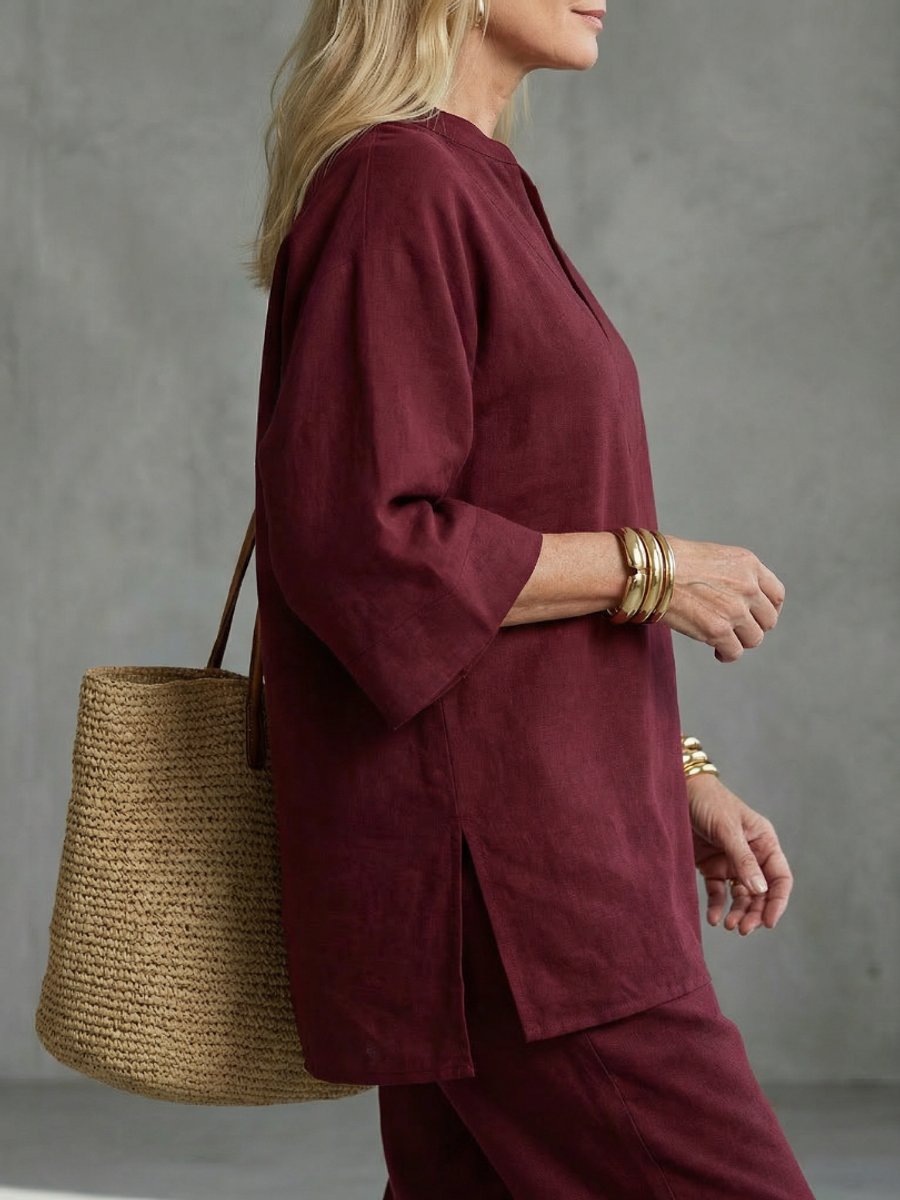 Willow | Women's Relaxed Everyday Day Dresses V-Neck Tunic Gathered Trouser Set