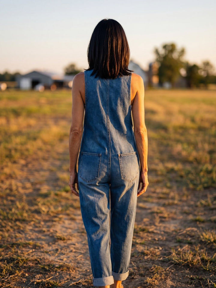 Isla | Women's Relaxed Everyday Denim Jumpsuit Rooster Print Full Length