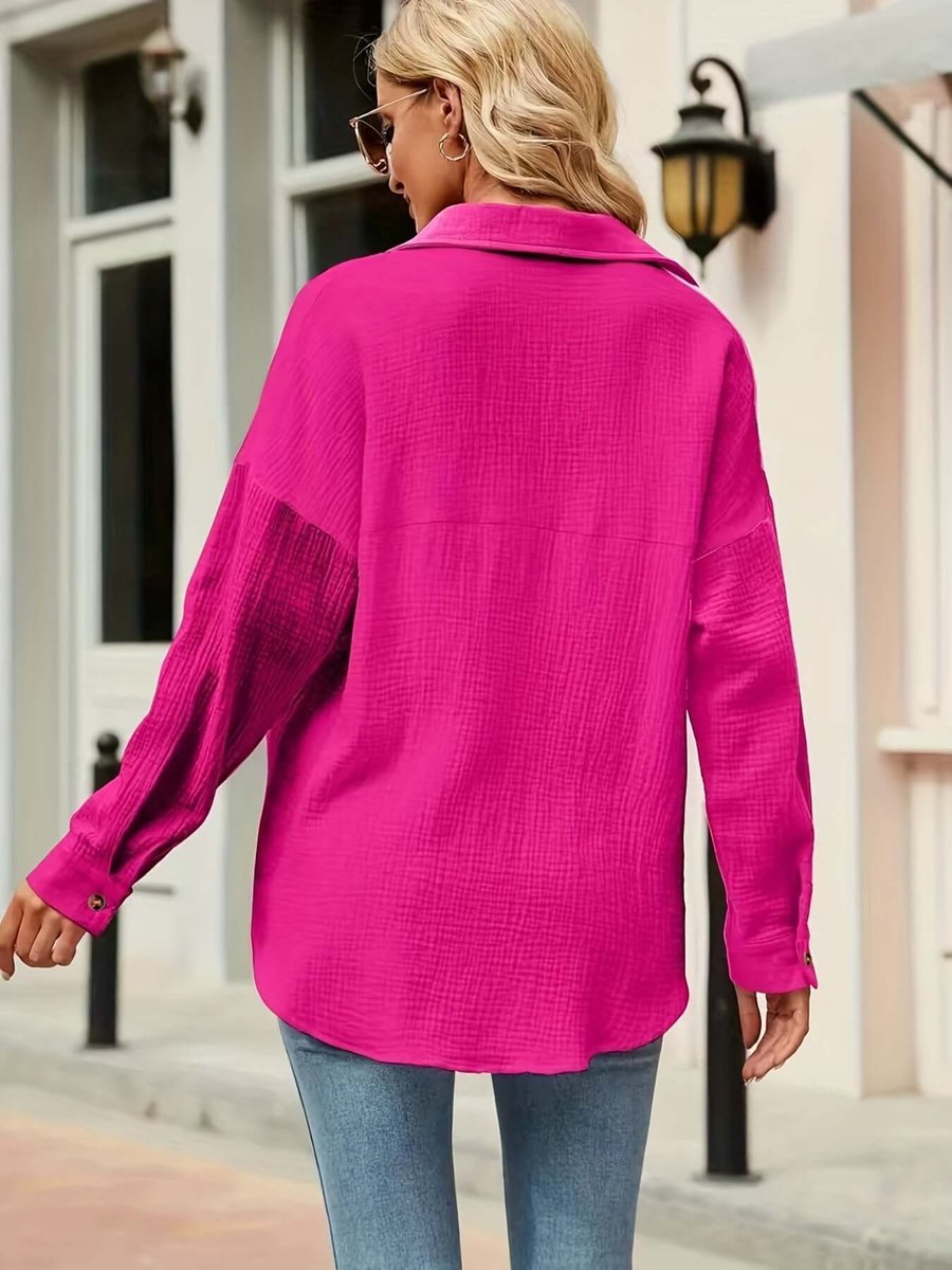 Sienna | Women's Relaxed Button-Up Shirt Chest Pocket Roll-Up Sleeves