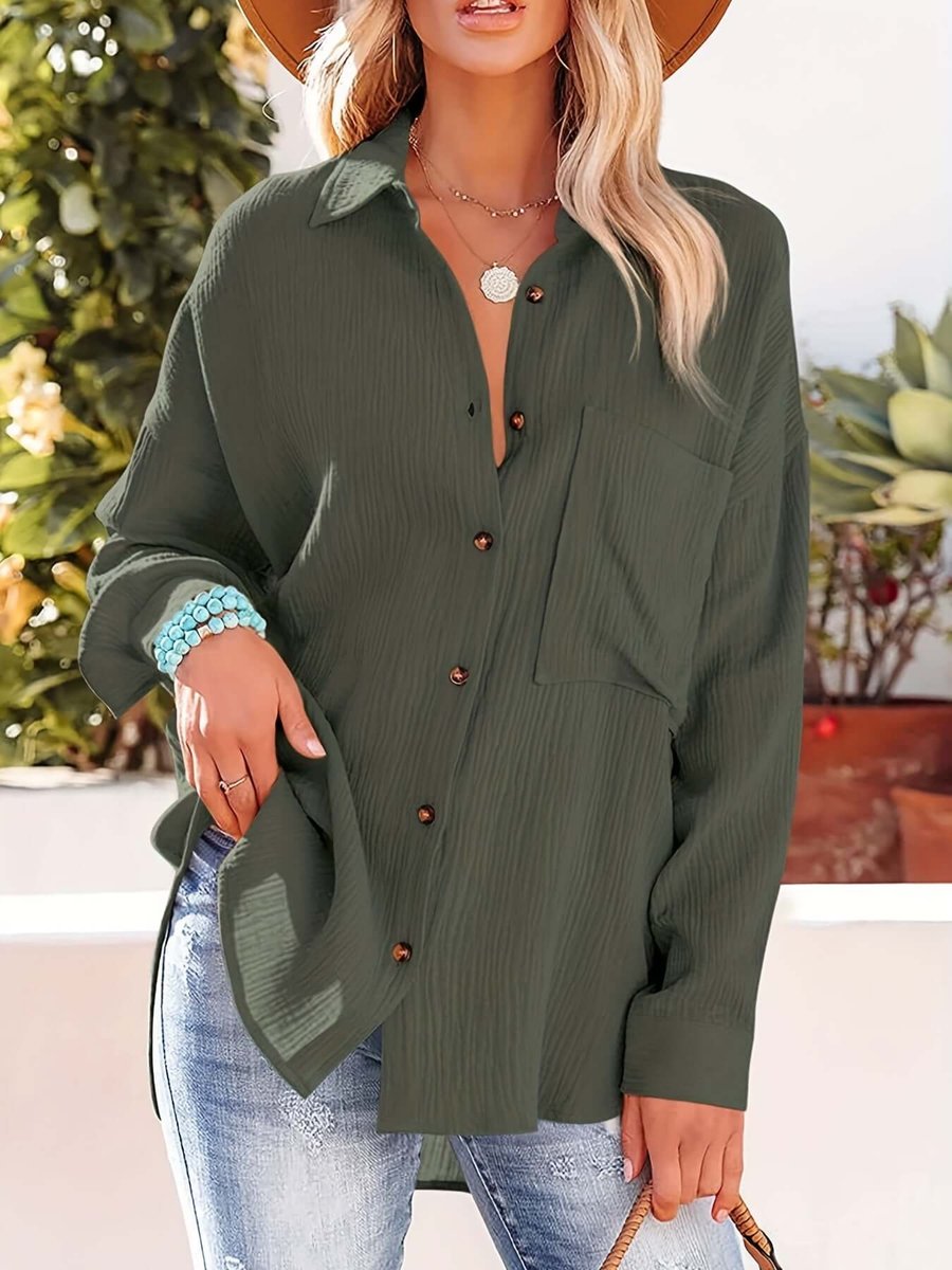 Sienna | Women's Relaxed Button-Up Shirt Chest Pocket Roll-Up Sleeves